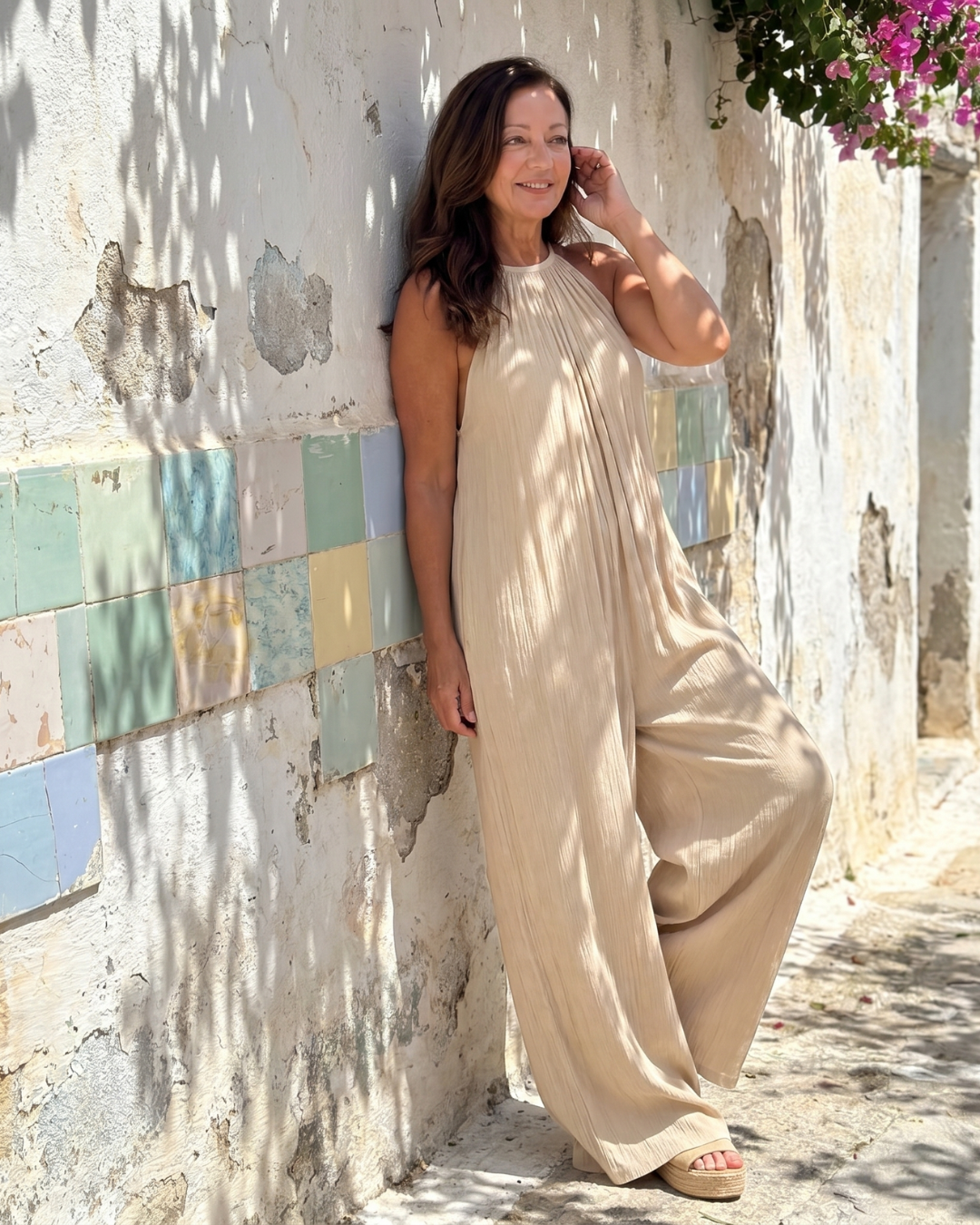 Sylvara | Combinaison Relaxed à Encolure Halter et Jambes Larges Plissées