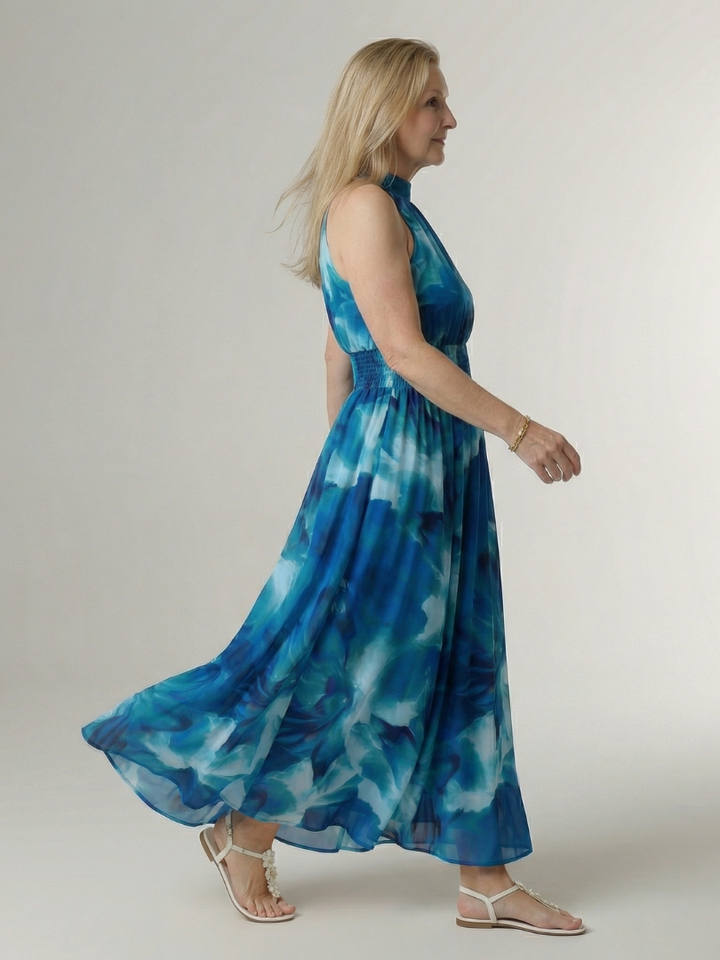 Sylin | Robe Midi Halter avec Taille Froncée