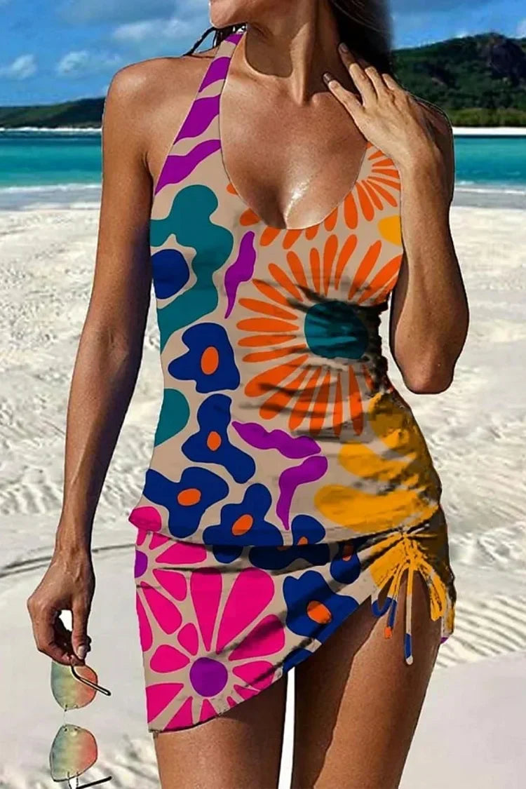 Fiesta – Tankini à fleurs graphiques avec short, effet ventre plat