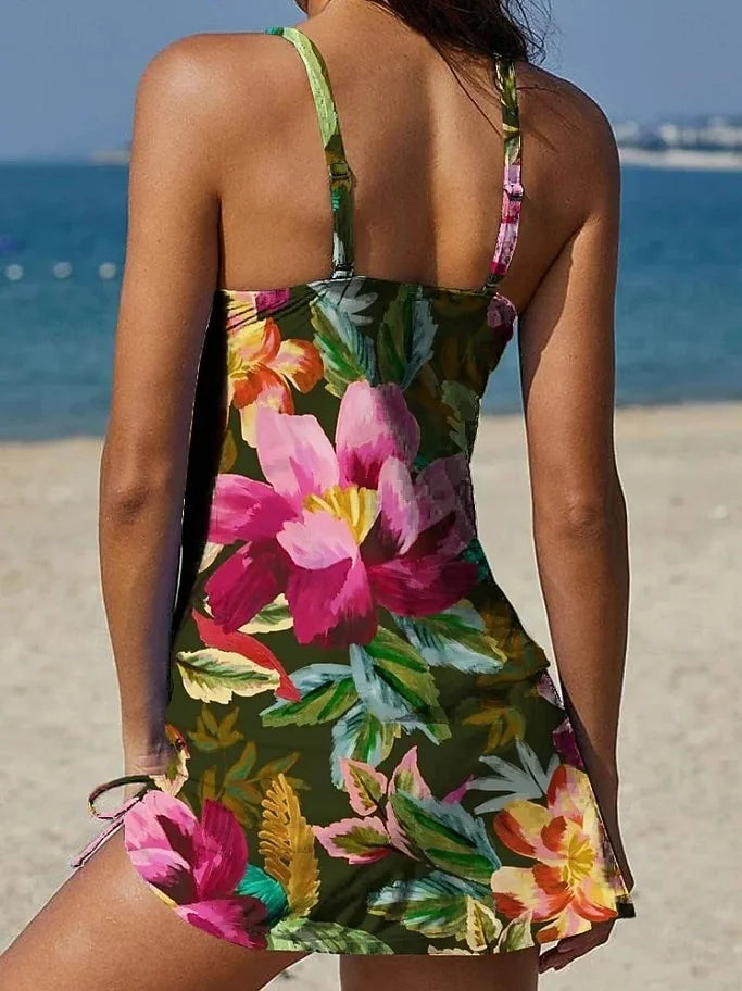 Fiesta – Tankini à fleurs graphiques avec short, effet ventre plat