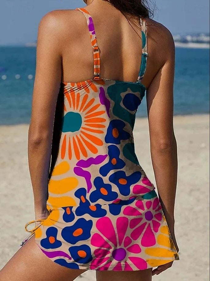 Fiesta – Tankini à fleurs graphiques avec short, effet ventre plat