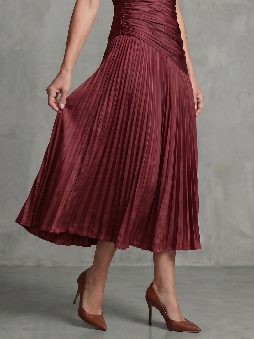 Theodora | Robe midi à taille plissée et rayures