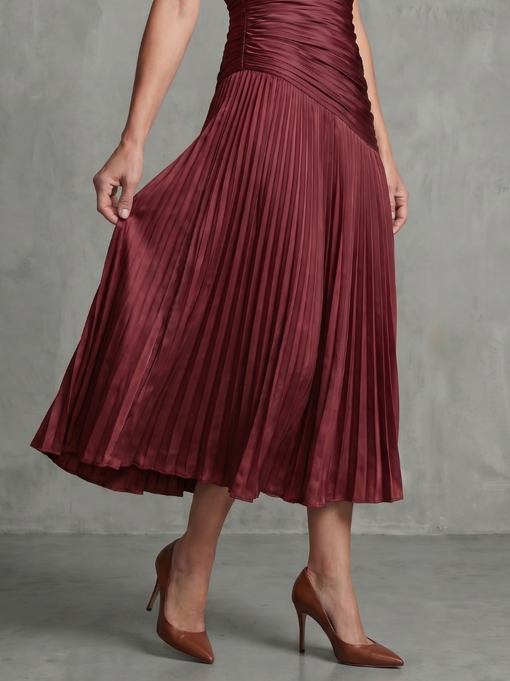 Theodora | Robe midi à taille plissée et rayures