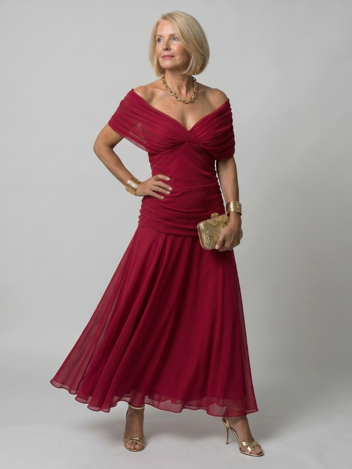 Calen | Robe Midi Décontractée à Épaules Dénudées