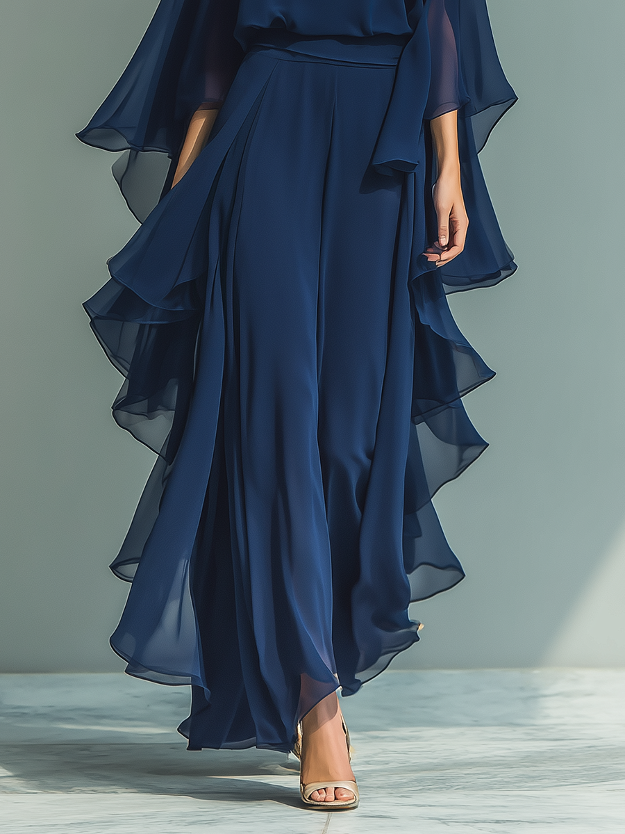 Ensemble en Bleu Marine avec Volants