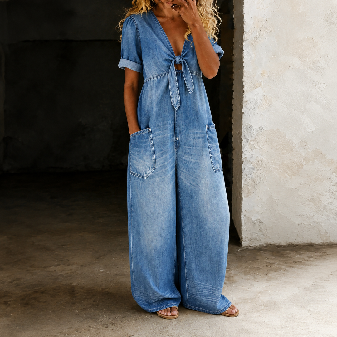 Maya | Salopette en Jean à Jambes Larges