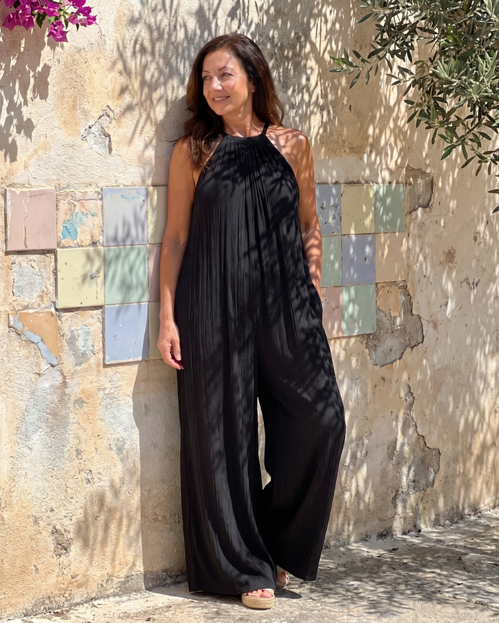 Sylvara | Combinaison Relaxed à Encolure Halter et Jambes Larges Plissées