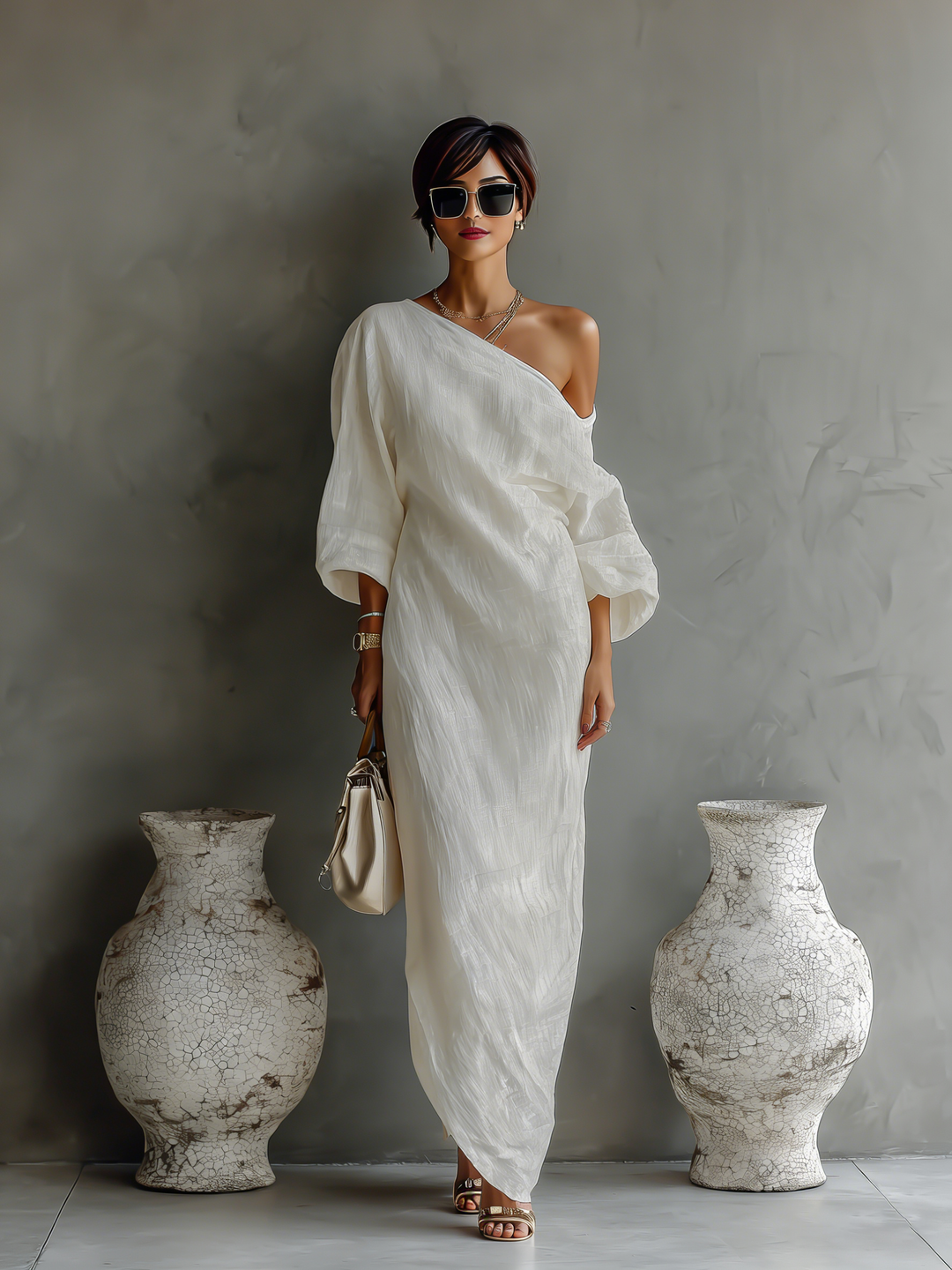 Robe en Écru Sans Épaules