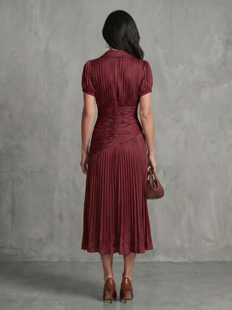 Theodora | Robe midi à taille plissée et rayures