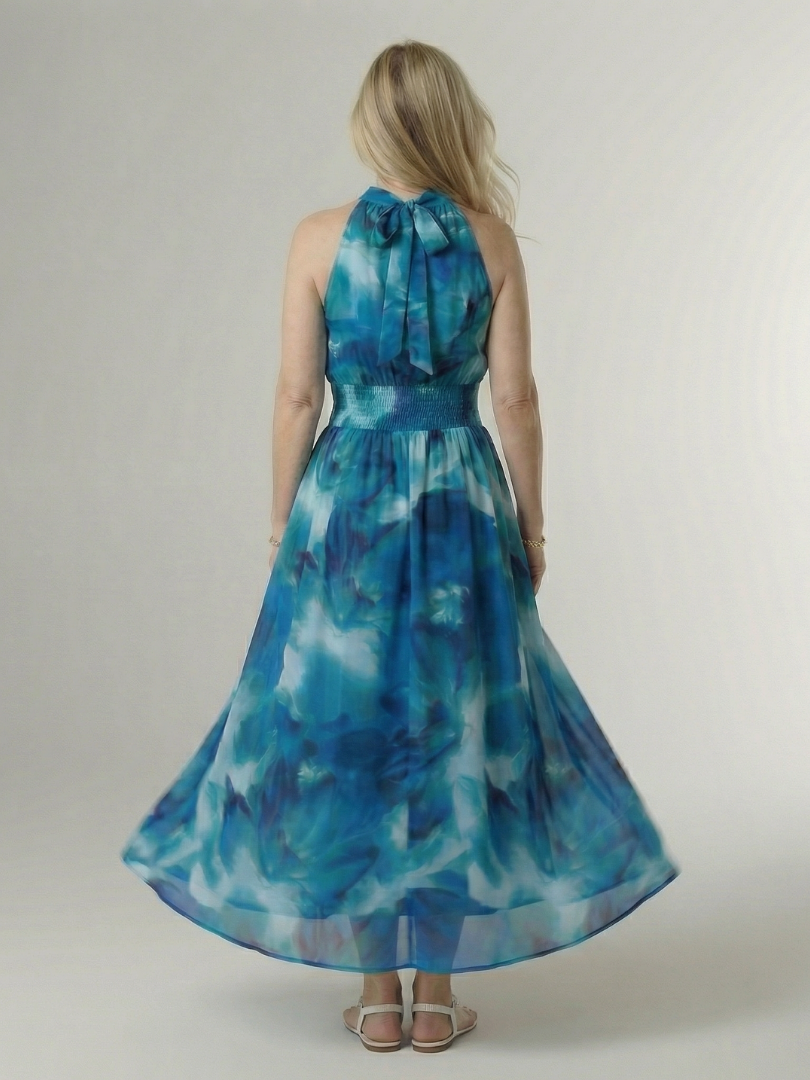 Sylin | Robe Midi Halter avec Taille Froncée