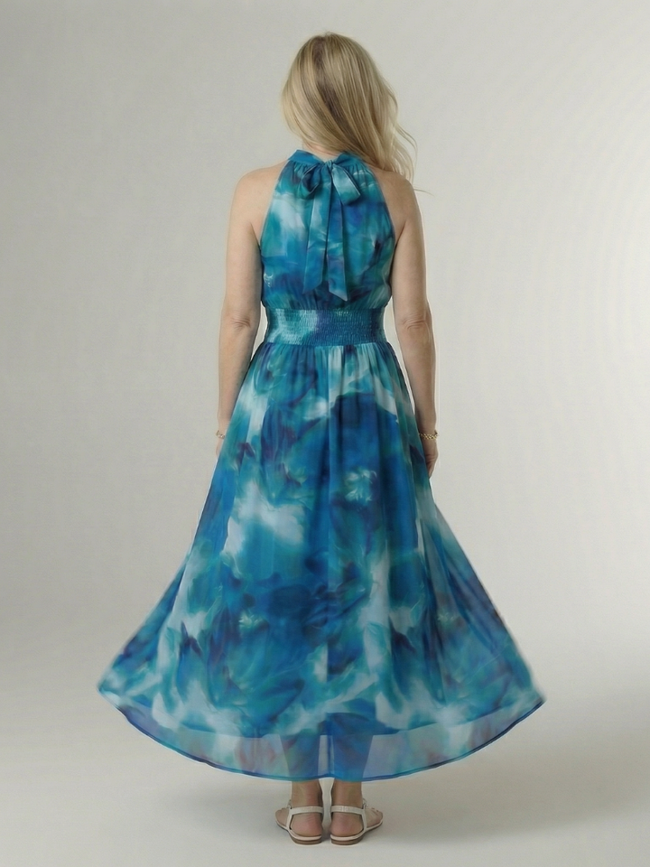 Sylin | Robe Midi Halter avec Taille Froncée
