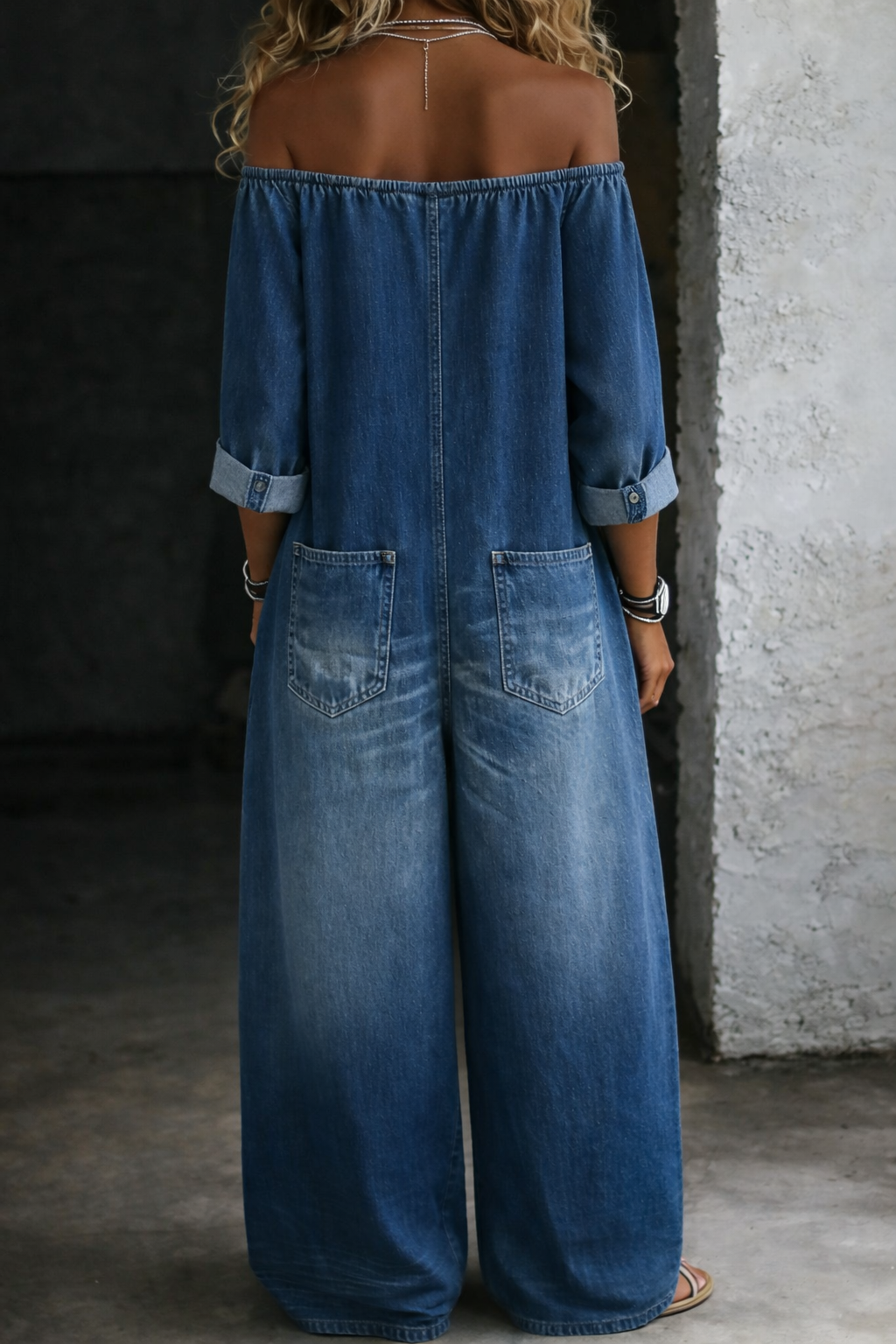 Elena™ | Combinaison denim épaules dénudées