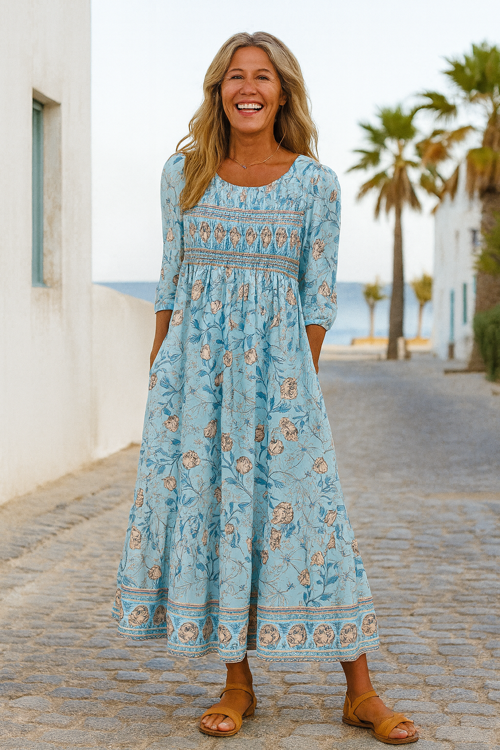 Jada™ | Robe midi trapèze à imprimé fleuri avec poches