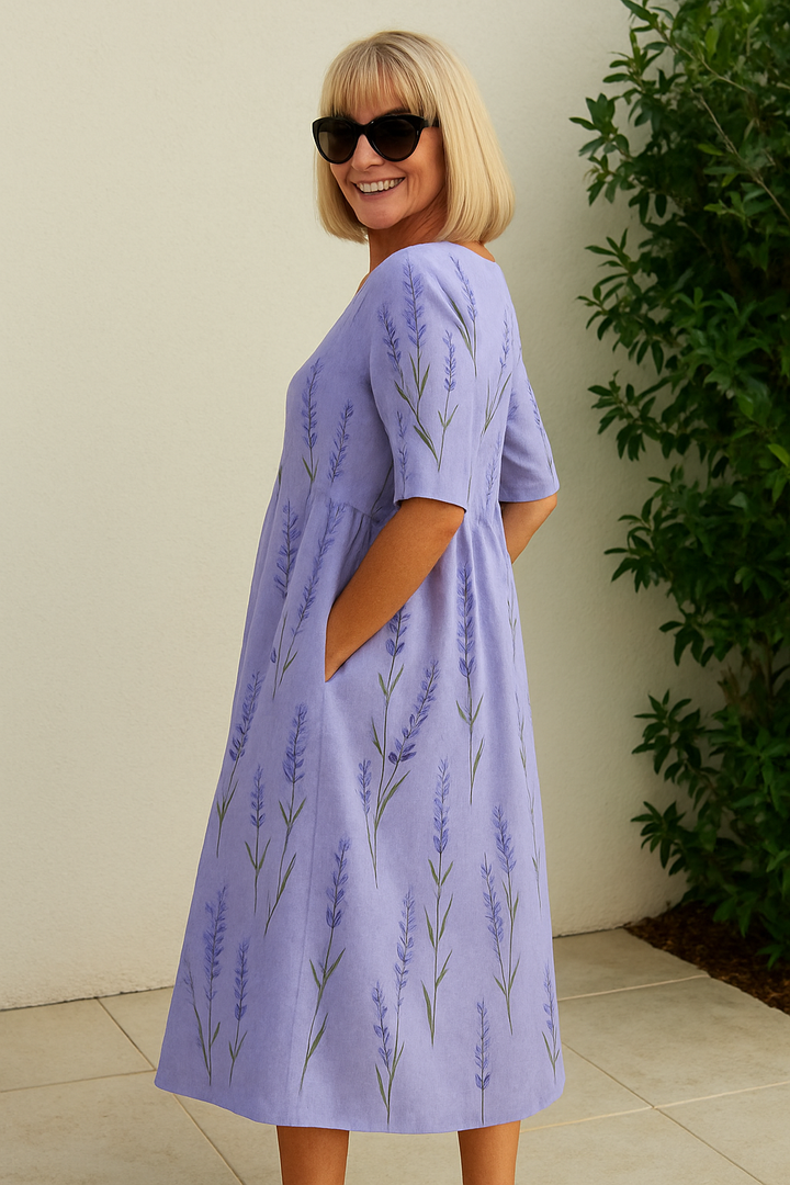 Reese™ | Robe midi fluide à manches ¾ et imprimé botanique