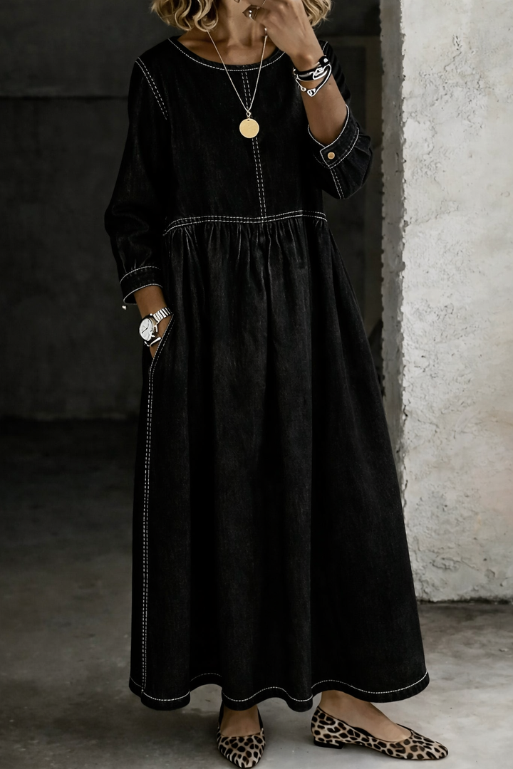 Melissa™ | Robe en jean col rond manches longues