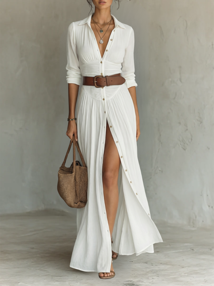 Robe maxi plissée en blanc
