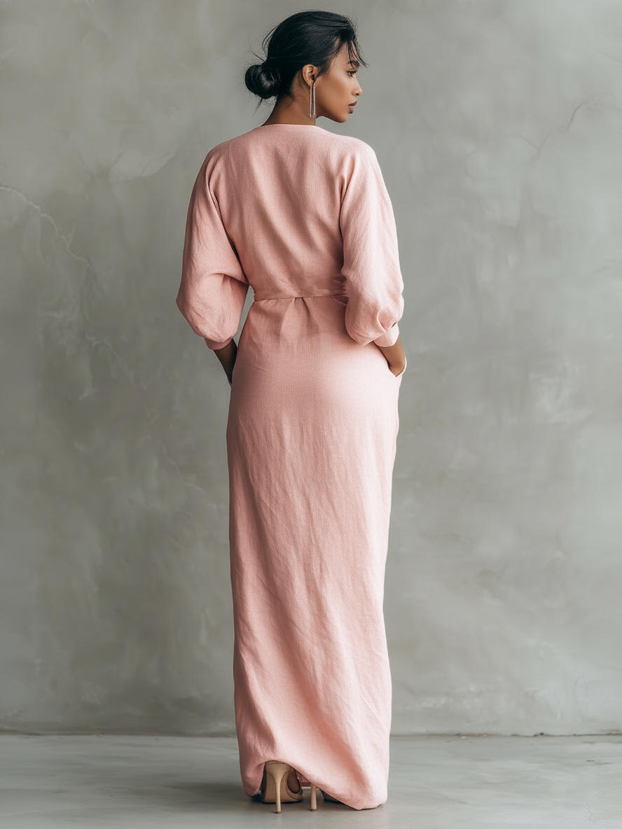 Robe Maxi en Rose Col V