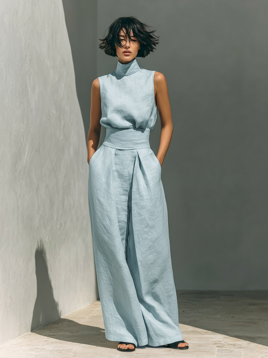 Marieta | Ensemble minimaliste de blouse sans manches et pantalon large