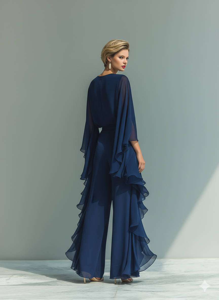 Ensemble en Bleu Marine avec Volants