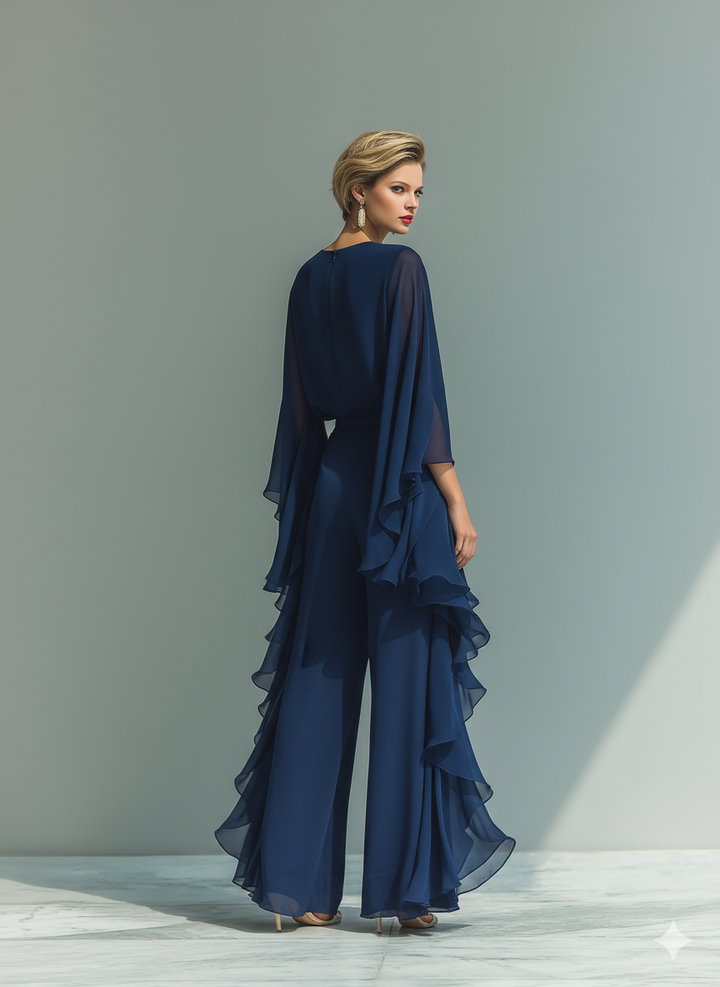 Ensemble en Bleu Marine avec Volants