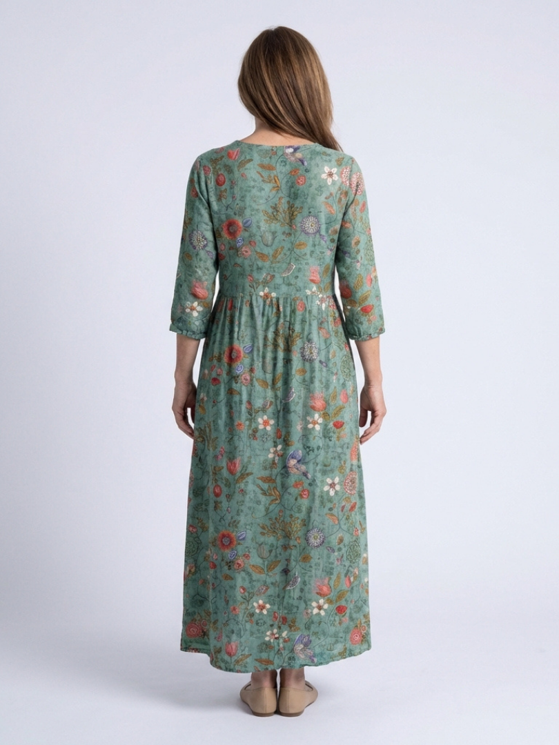 Marina | Robe Maxi à Manches Trois Quarts à Col V Floral