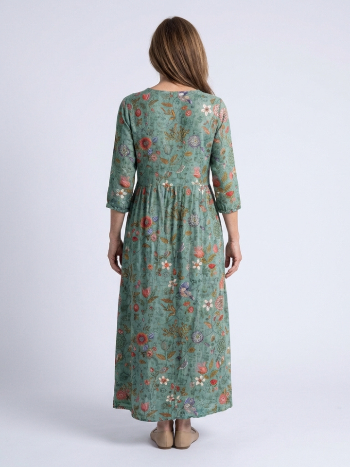Marina | Robe Maxi à Manches Trois Quarts à Col V Floral