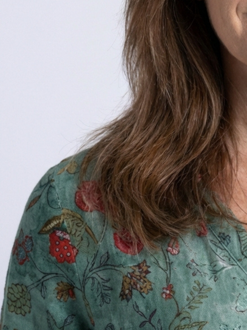 Marina | Robe Maxi à Manches Trois Quarts à Col V Floral