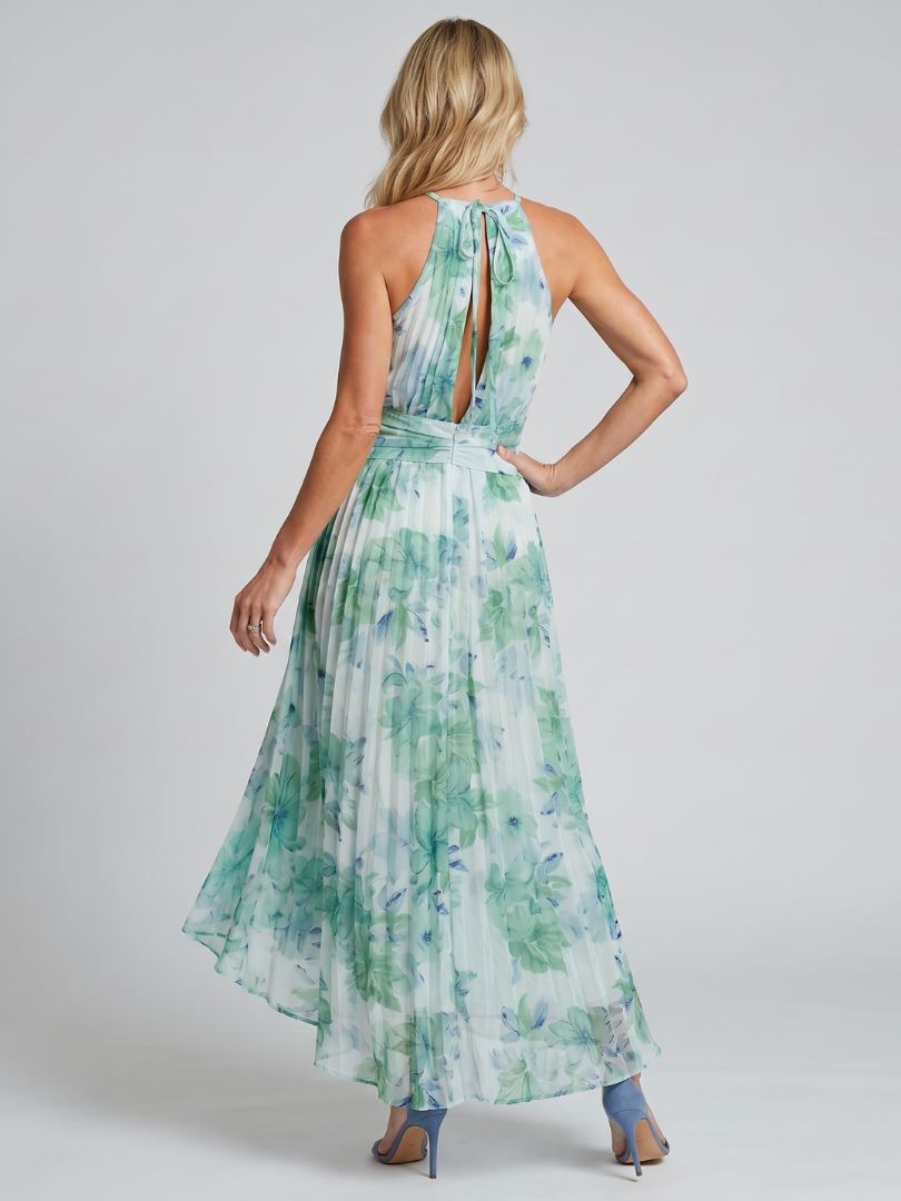 Portia | Robe midi plissée à col haut avec imprimé floral