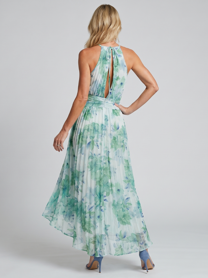 Portia | Robe Midi Florale Plissée avec Décolleté Halter