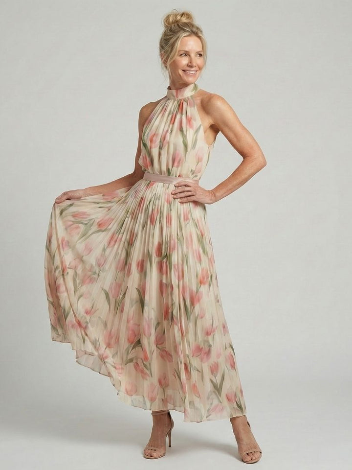 Aurelle | Robe Midi à Col Halter Floral
