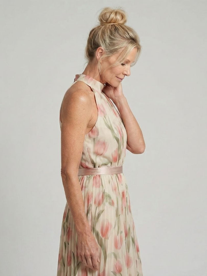 Aurelle | Robe Midi à Col Halter Floral