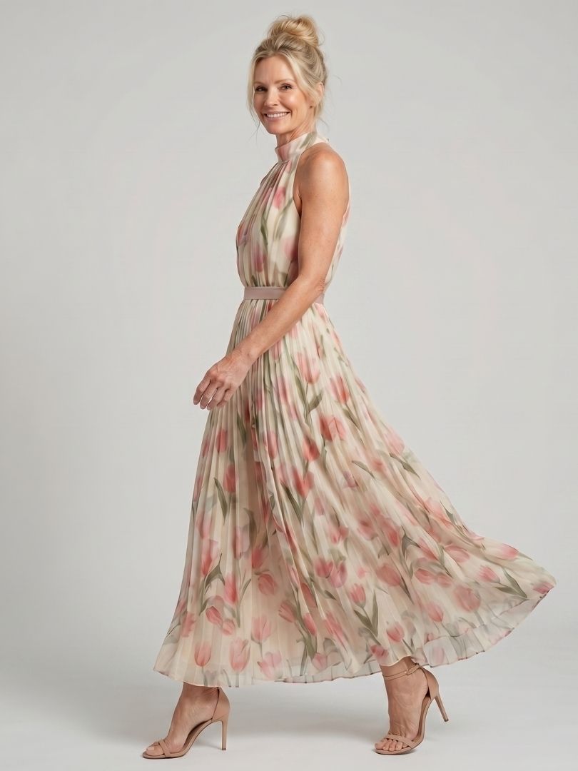 Aurelle | Robe Midi à Col Halter Floral