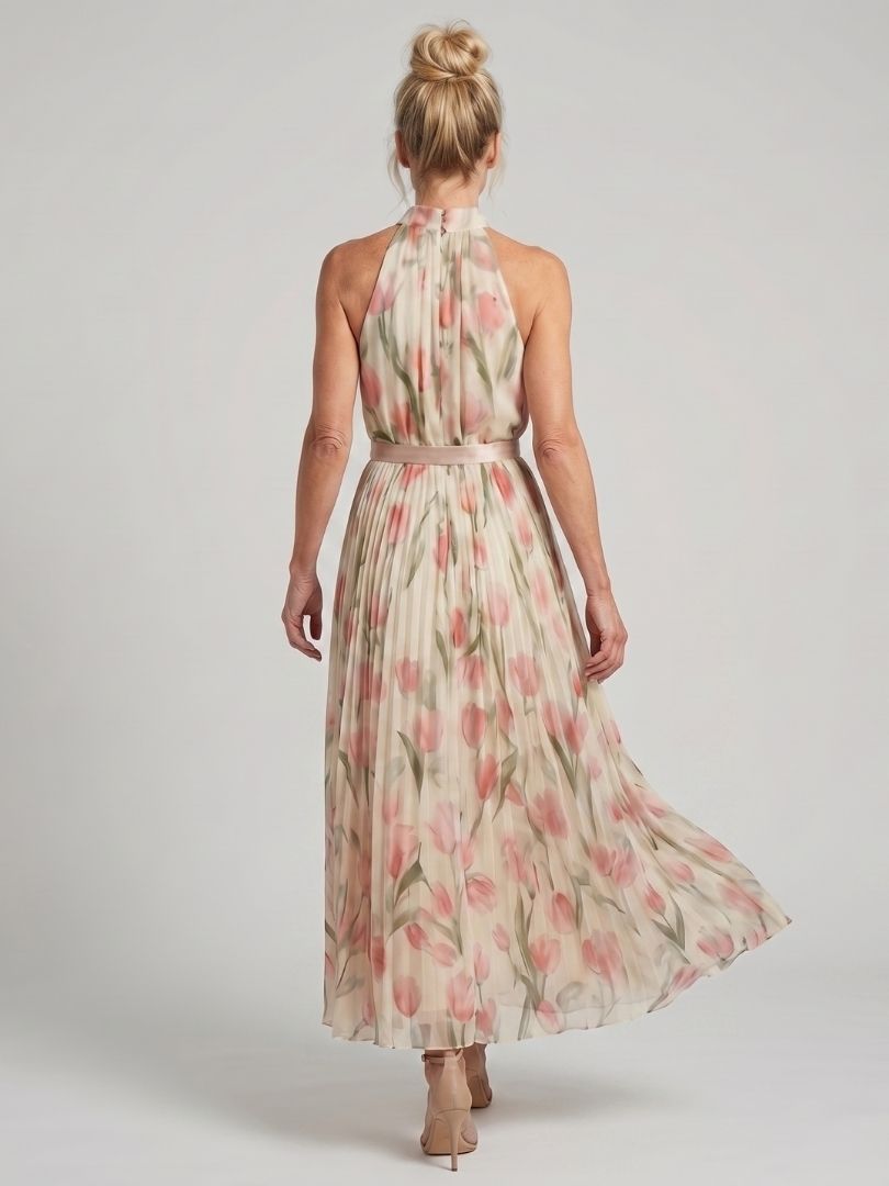 Aurelle | Robe Midi Florale avec Décolleté Halter