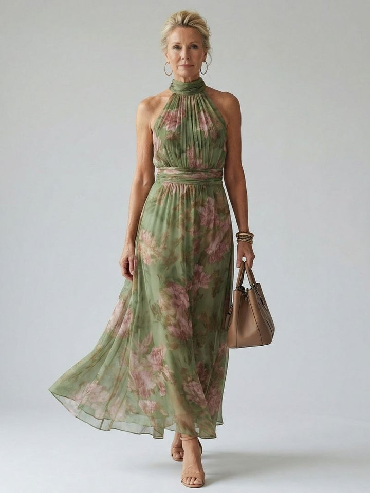 Mirelle | Robe Midi Halter Froncée Florale