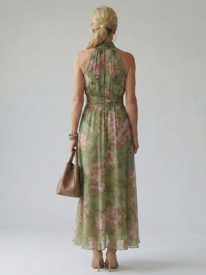 Mirelle | Robe Midi Halter Froncée Florale