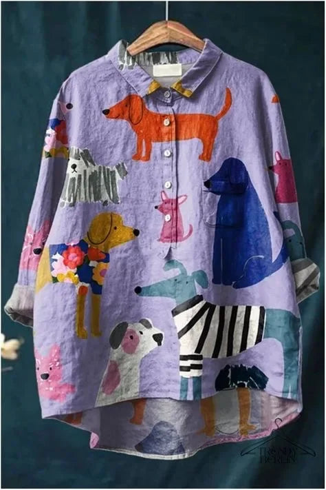 Lene - Chemise Décontractée avec Imprimé de Chiens Amusants