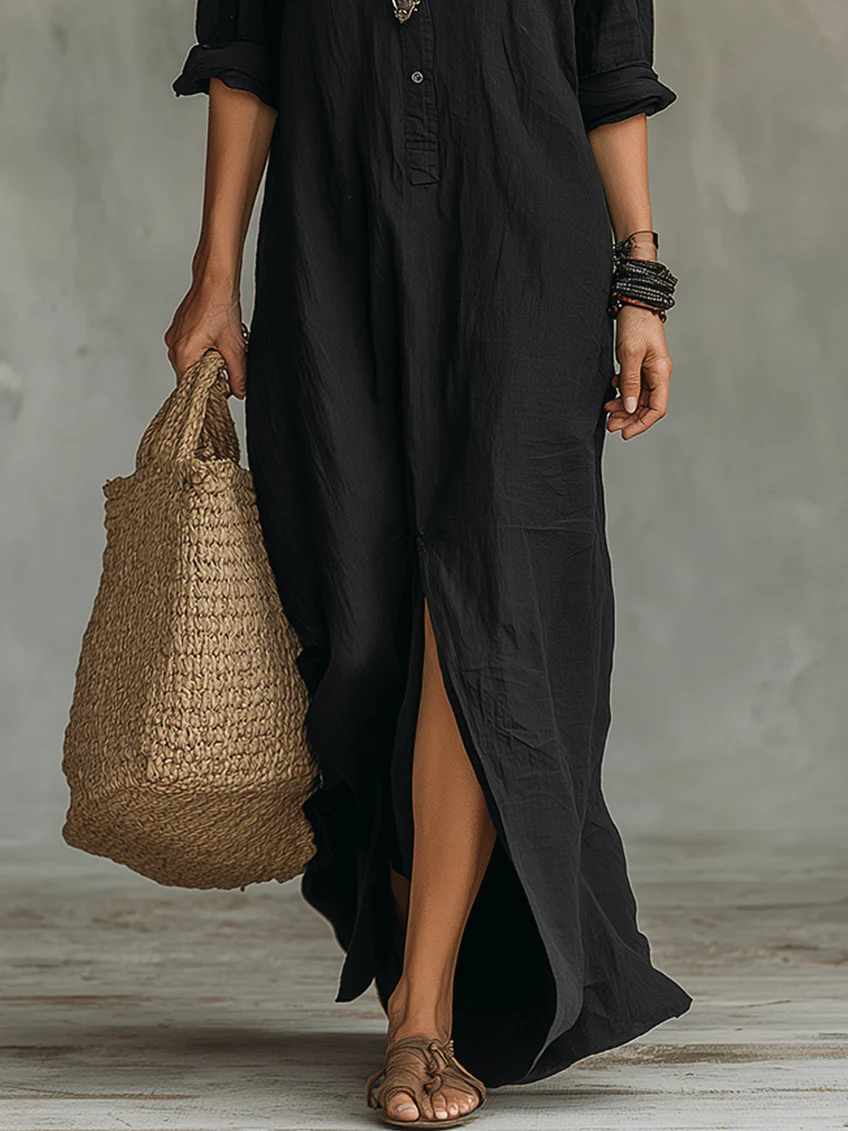 Soline™ | Robe maxi noire avec des boutons