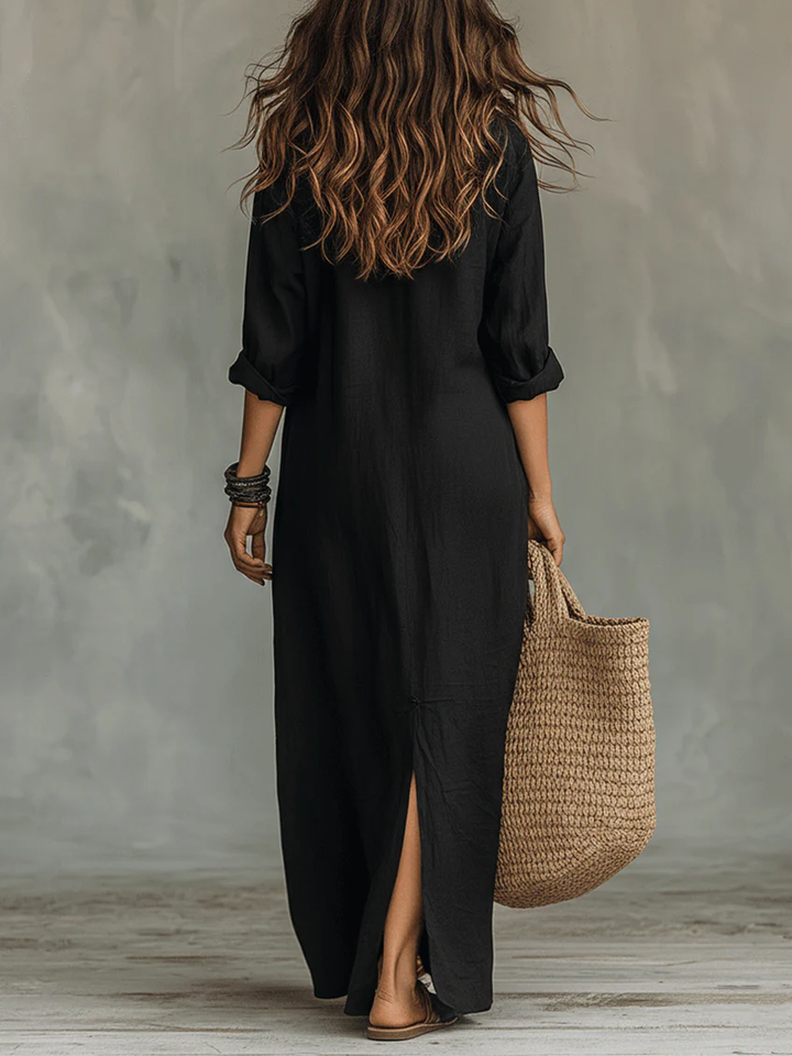 Soline™ | Robe maxi noire avec des boutons