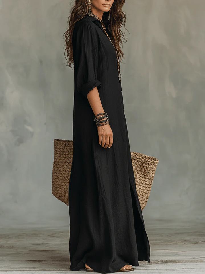 Lyris™ | Robe maxi noire ample à boutons