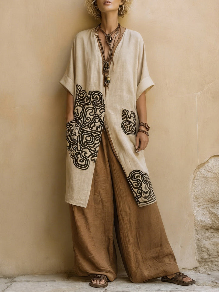 Giulia - Ensemble de Trois Pièces Bohème Nomade Gris Foncé et Brun avec Motif Tribal