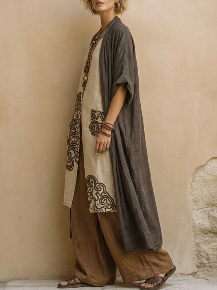 Giulia - Ensemble de Trois Pièces Bohème Nomade Gris Foncé et Brun avec Motif Tribal