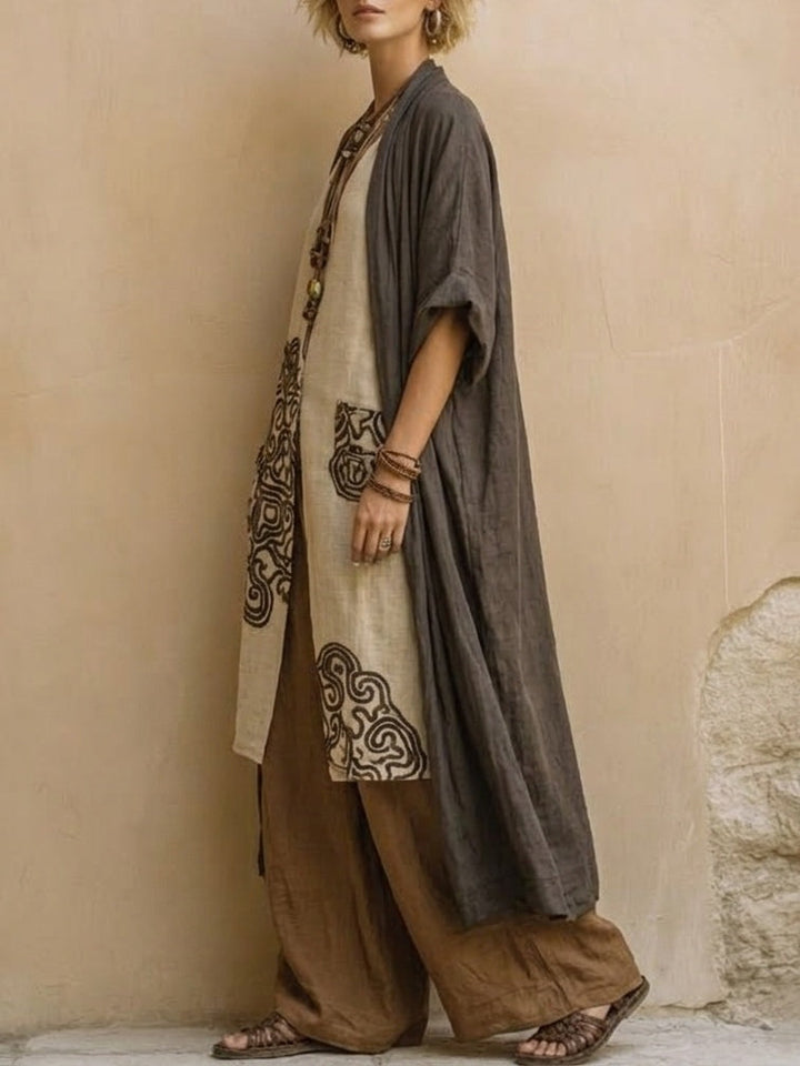 Giulia - Ensemble de Trois Pièces Bohème Nomade Gris Foncé et Brun avec Motif Tribal