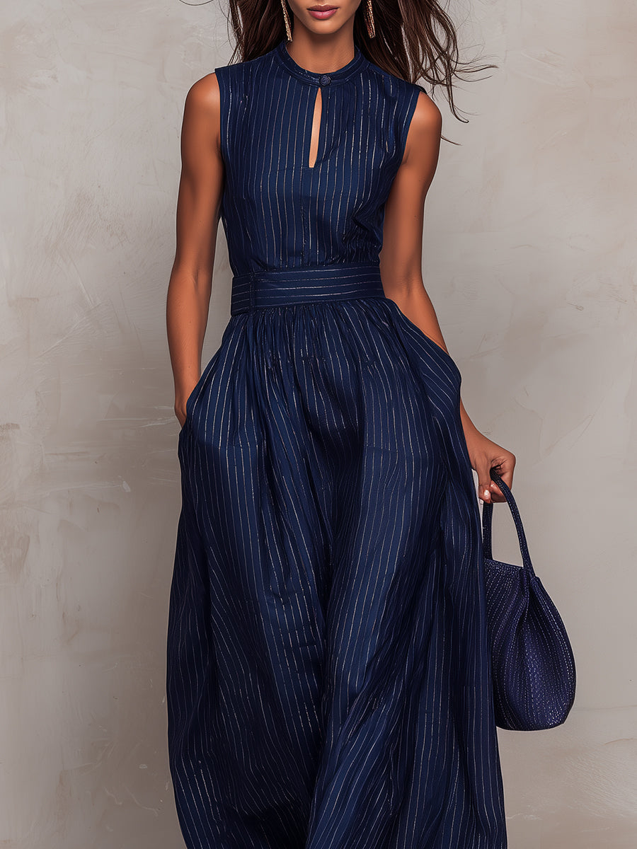 Anna - Combinaison à rayures bleu foncé avec découpe en cœur et pantalon large