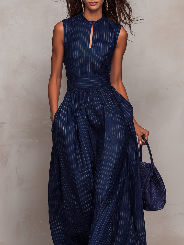 Anna - Combinaison à rayures bleu foncé avec découpe en cœur et pantalon large