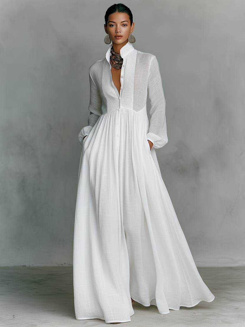 Robe Maxi en Patchwork Col Montant