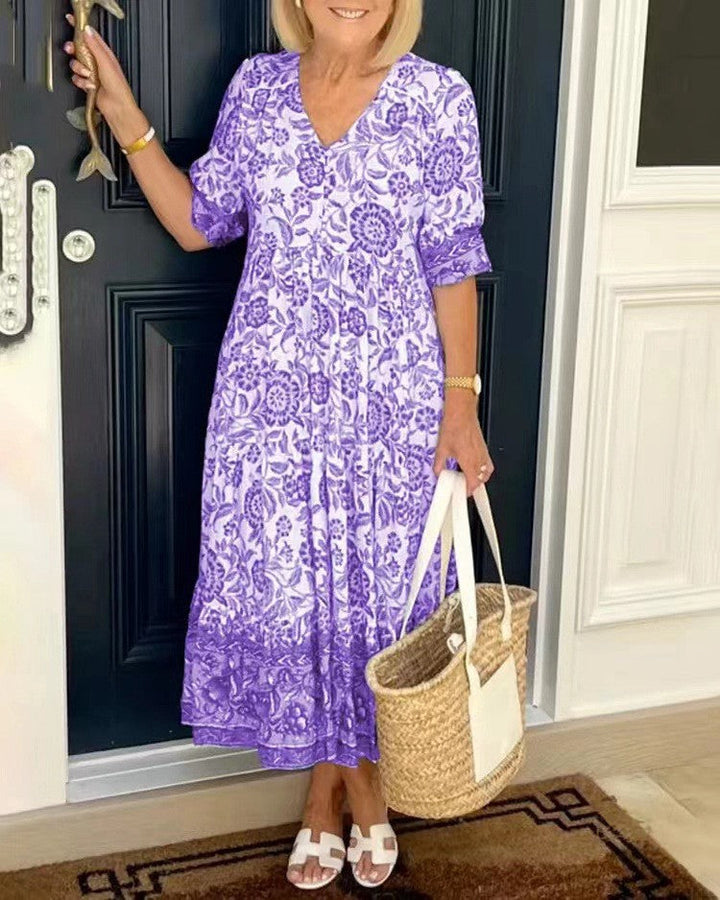 Keisha | Robe Florale V-Neck Élégante
