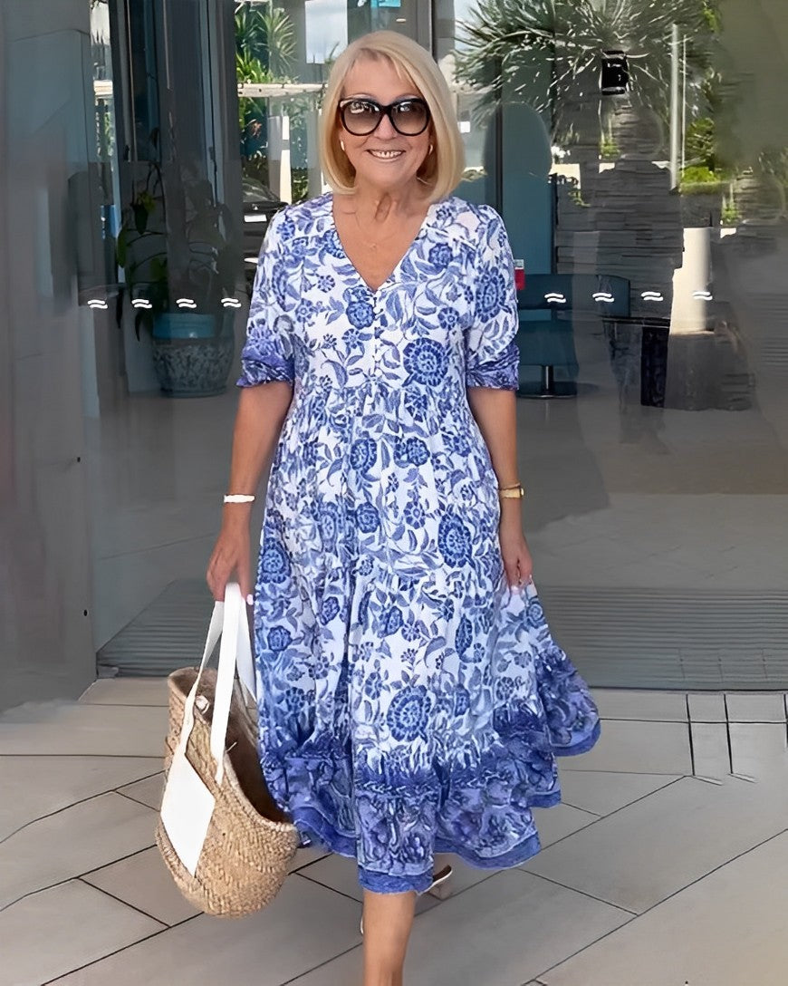 Keisha | Robe Florale V-Neck Élégante