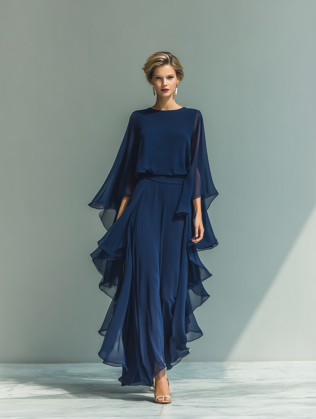 Ensemble en Bleu Marine avec Volants
