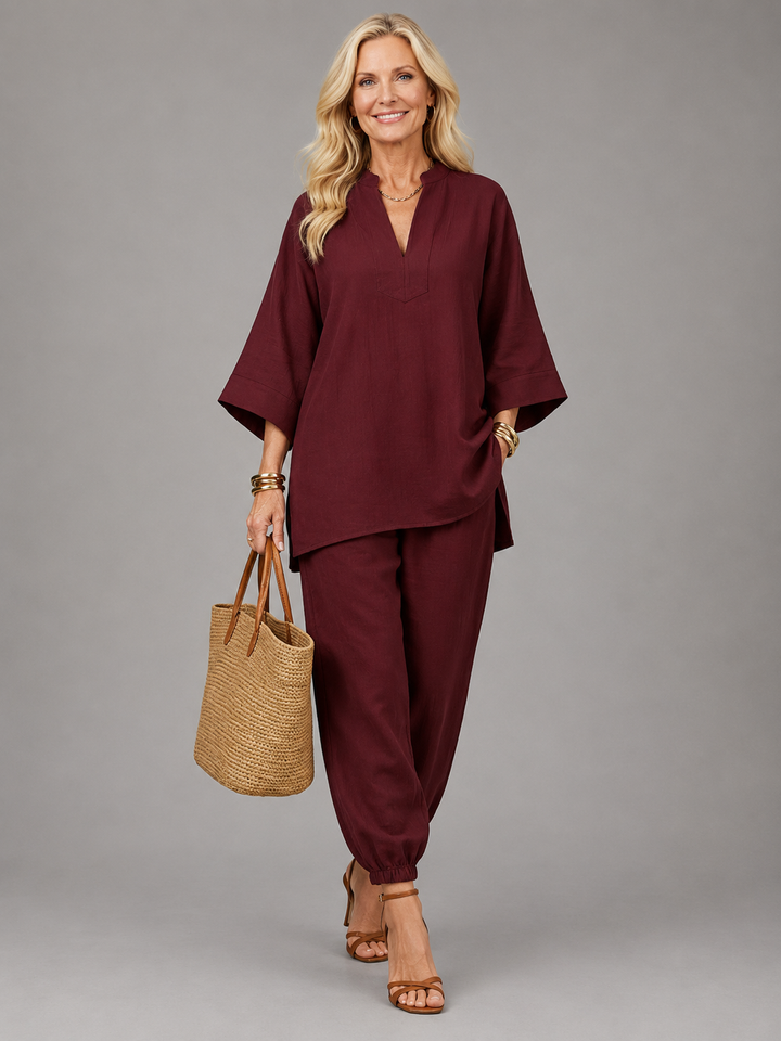 Georgiana | Ensemble Tunique à Col V et Pantalon Rassemblé