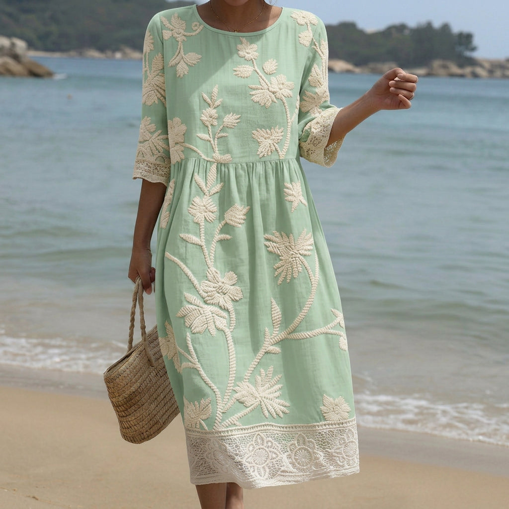 Gabi - Robe Midi avec Imprimé de Plantes et Fleurs